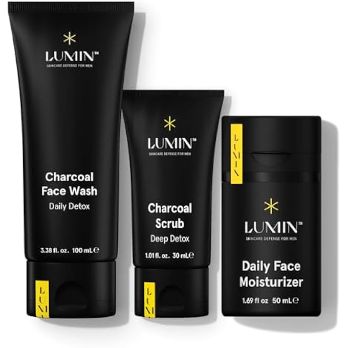 LUMIN - SMOOTH OPERATOR DETOX TRIO - MEN'S SKINCARE KIT, INCLUDES: CHARCOAL FACE WASH DAILY DETOX, CHARCOAL SCRUB DEEP DETOX & DAILY FACE MOISTURIZER, SUITABLE FOR ALL SKIN TYPES, TWO MONTH SUPPLY - Image 1
